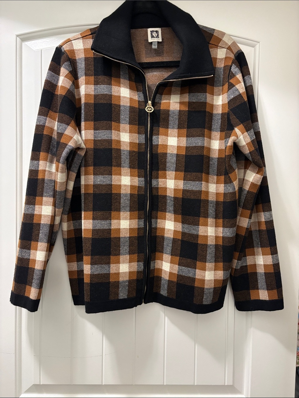 Anne Klein Brown, Black & Cream Plaid Zip Jacket